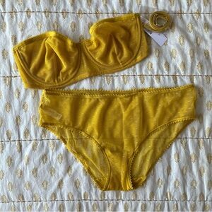 J Crew yellow net lace balconette bra & underwear set